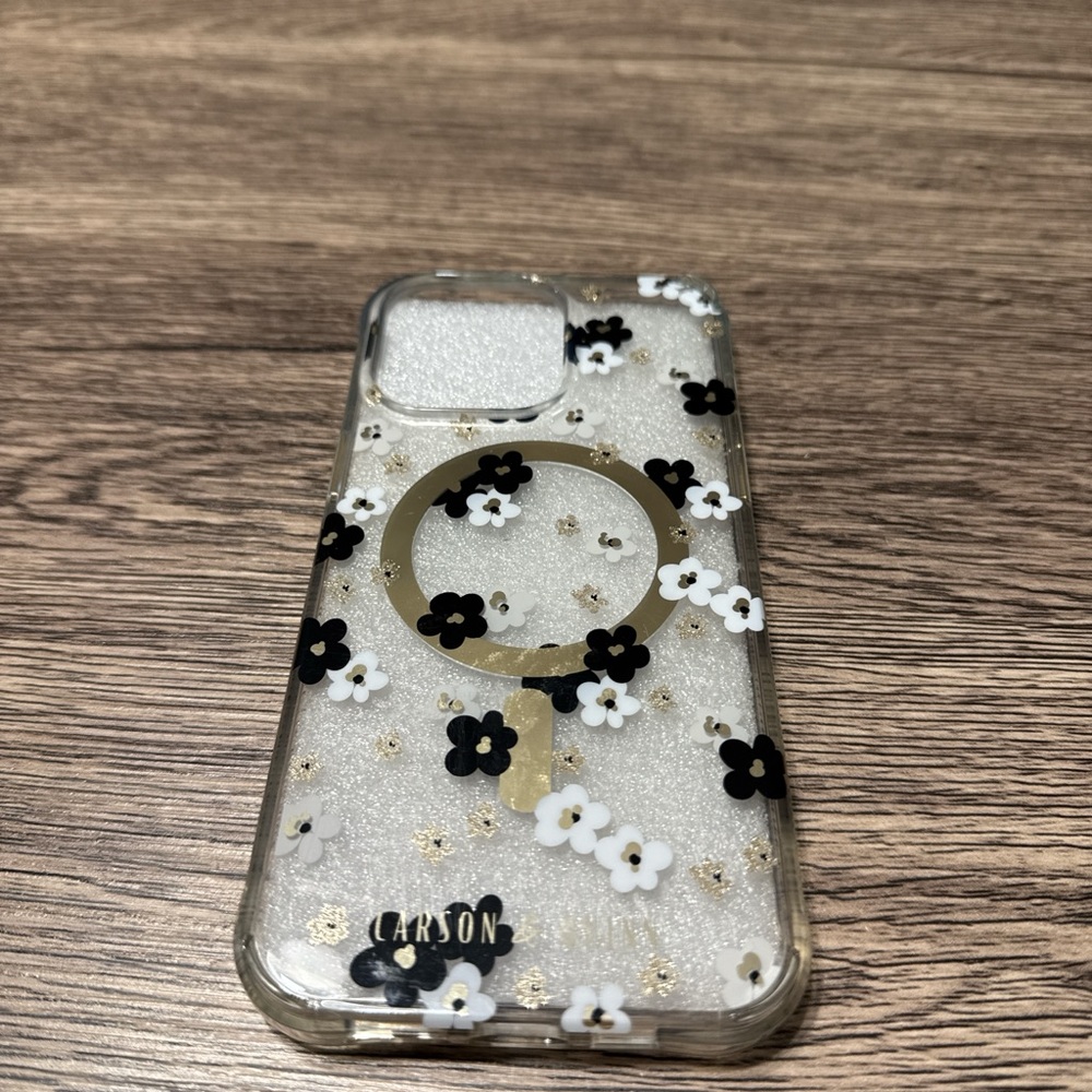 Floral Glitter Phone Case - Black, White, and Gold Mag Safe Compatible